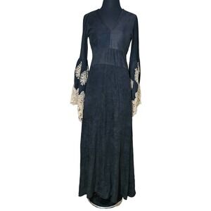 century style maxi dress black lace sleeve beige sz S